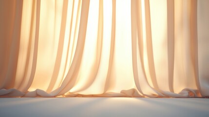 Warm tones created by filtered sunlight through sheer curtains.