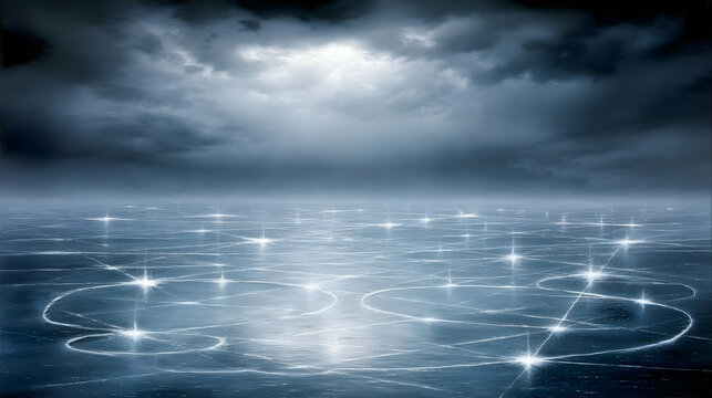 glowing lines running across an alien desert surface forming sacred symmetrical patterns