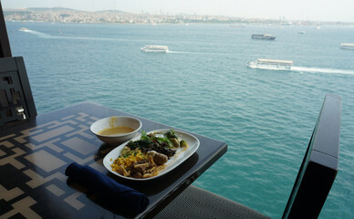 Dining Room Buffet aboard the abstract luxury cruise ship.