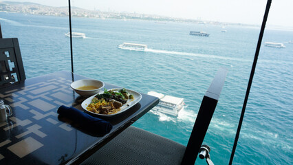 Dining Room Buffet aboard the abstract luxury cruise ship.