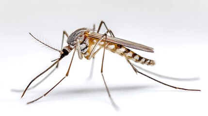 A mosquito with its long legs and proboscis out.