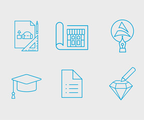 set of linear vector icon for architecture, education, creative design and documentation, minimal outline style, ditable stroke, perfect for UI, apps and web project
