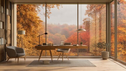 Stunning Zoom Background Featuring Autumn Office Scene, Online Presentation or Backdrop