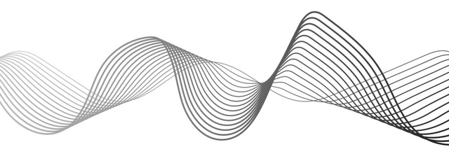 Abstract minimalist wave background with smooth, monochrome black curved lines forming a flowing sinusoidal pattern. Motion, rhythm, and harmony. 