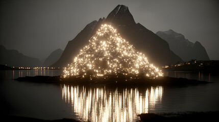 of light crawling across the surface of a floating inverted mountain