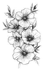 Elegant Vertical Flower Bouquet Line Drawing – Vintage Botanical Sketch
