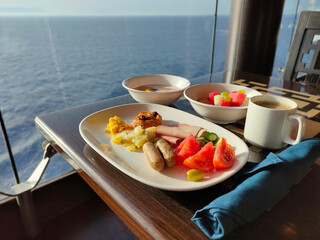 Dining Room Buffet aboard the abstract luxury cruise ship.