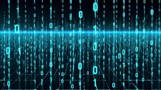 Digital background with binary code zero one data stream, abstract technology concept.