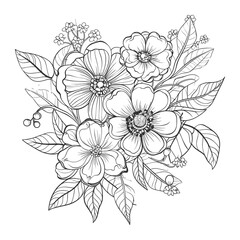 Elegant Hand-Drawn Wildflower Bouquet Line Art
