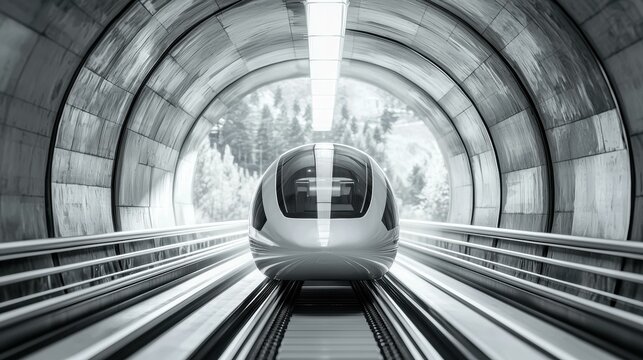 Futuristic Glass Pod Traveling on Anti-Gravity Rail
