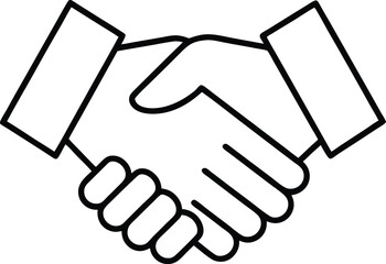 Handshake Outline Illustration in Black and White – Symbol of Unity and Agreement