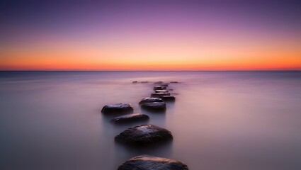 Serene Sunset Tranquil Path of Stones Leading to the Horizon