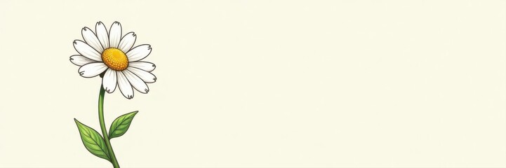 Simple contour drawing of a chamomile blossom on a stem , black, illustration, botanical