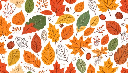 Seamless Autumn Leaf Pattern with Acorns and Berries in Warm Fall Colors