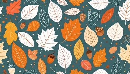 Seamless Autumn Leaf Pattern with Acorns and Berries in Warm Fall Colors