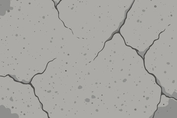 Cracked concrete wall texture background. Grey grunge stone surface with cracks and damage. Vector cartoon illustration of an old weathered cement backdrop. Porous rock pattern.