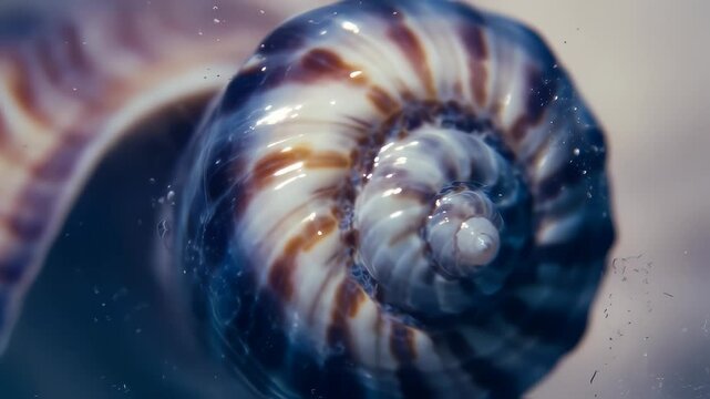 A macro shot focusing on the intricate details of a seashell, its swirling patterns revealing the power of the ocean.
