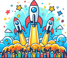 Fototapeta premium Cosmic Rocket War Illustration