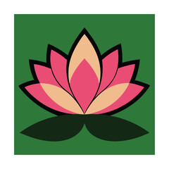 Stylized pink lotus flower green background design