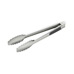 Stainless Steel Tongs with Black Handle on Transparent Background