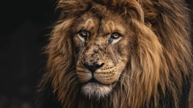 Majestic lion observing surroundings, multiple shots