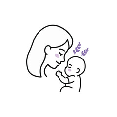 Obraz premium A mother's loving gaze at her baby, surrounded by floral scents.