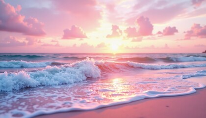 Obraz premium Sunset waves at a tranquil beach ocean scenery serene environment coastal viewpoint nature photography