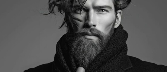 Te One. Powerful and stylish portrait of a bearded man with an edgy, unconventional beauty and strong attitude. Ideal for fashion, editorial, and bold advertising visuals.