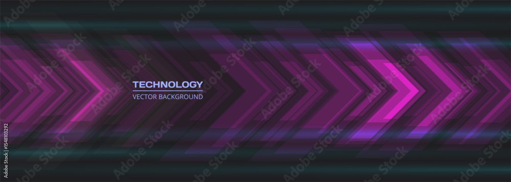 Poster purple technology arrows on dark futuristic abstract background. high-speed movement concept dynamic