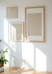 Minimalist Room with Natural Wooden Photo Frames and Soft Afternoon Light