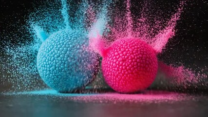 Explosions of Blue and Pink Powder, Revealing Gender Reveal Concept, Celebration