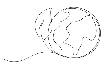 One line editable drawing of planet Earth and sprouting plant symbolizing green eco friendly living
