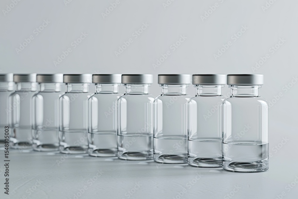 Fototapete Clear Pixel Visual of Vaccine Clear Glass Injection Vials Set Isolated 3D Rendering Mockup