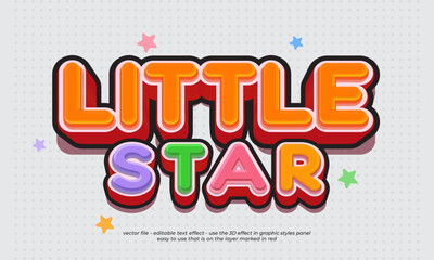 Editable text effects little star with 3d cartoon style