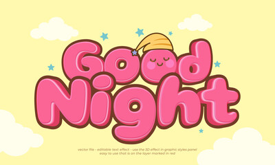 Good night cute style with editable text effect