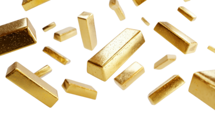 A bunch of gold bars are flying through the air
