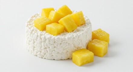爽やかマンゴー添え 白いチーズ 滑らか食感. AI Generated