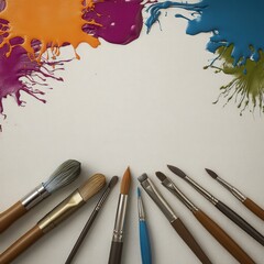 Colorful Paint Splashes with Brushes on a Light Background