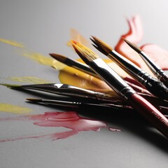 Colorful Paintbrushes on a Canvas with Bright Artistic Paint Strokes