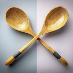 Crossed Bamboo Spoons on a Two-Toned Background