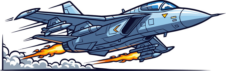 Blue Fighter Jet in Flight with Missiles and Flames