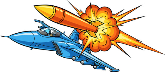 Blue Fighter Jet Launching Missile with Explosive Impact