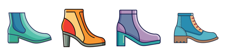 Ankle Boots Flat Illustration in Simple Minimalist Flat Style