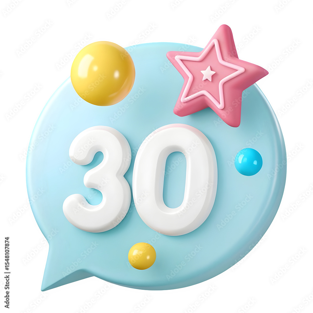 Poster 3d render of number thirty in speech bubble isolated on transparent background