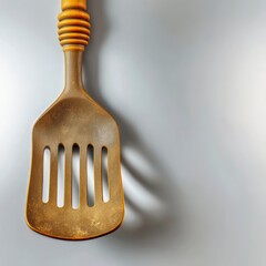 Wooden Spatula with Slotted Design on Gray Background