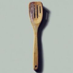 Wooden Slotted Spatula on Neutral Background for Kitchen Use