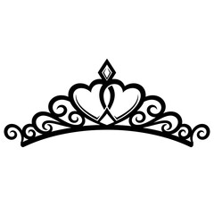 A black and white crown design featuring heart shapes and decorative swirls on a white background © Shamim