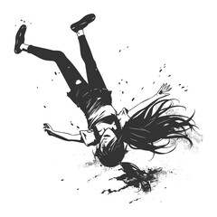 Dramatic Falling Anime Girl Black and White Vector Illustration