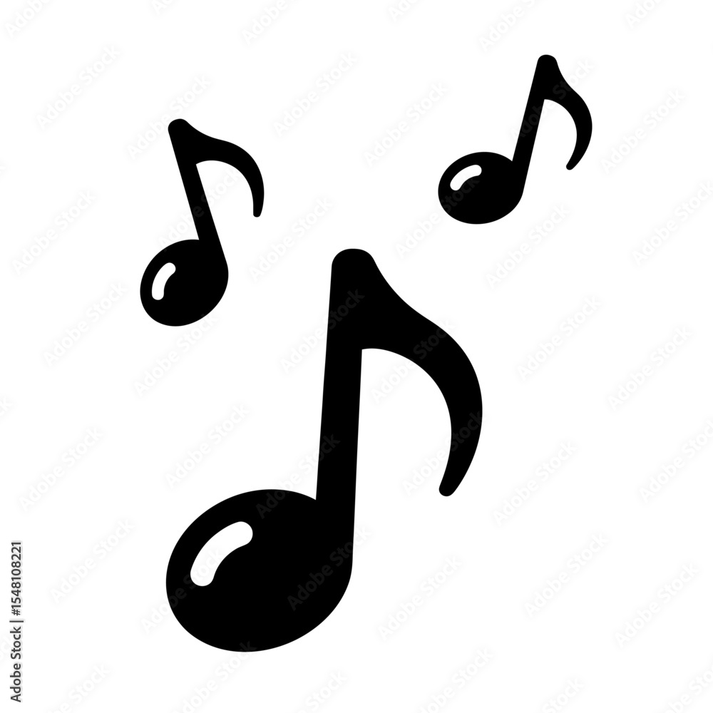 Poster a simple graphic of three black musical notes floating on a white background in a minimalist style