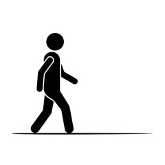 A simple black stick figure walking to the left on a straight line over a white background space view